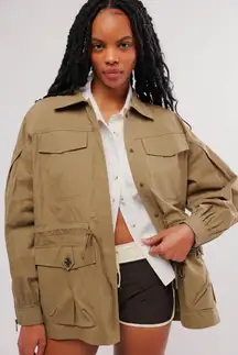 Free People OOFWEAR Oversized Khaki Cotton Rain Duster Jacket Size 12 NWT