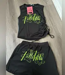 HELLO KITTY MESH RUCHED SIDE TOP AND SHORTS SET