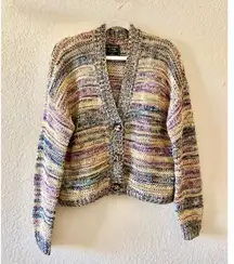 Abercrombie & Fitch Yellow Blue Marl Knit Crop Boxy Women's Size Medium Cardigan