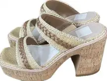 Dolce Vita Whim size 8 heel platform sandals cork leather woven raffia tan nwt