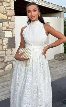 Zara maxi sun dress boho crochet belt lace halter flowy summer vacation