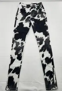 We Wore What Cow Print Black and White Stiletto Slit Jeans SIZE 25