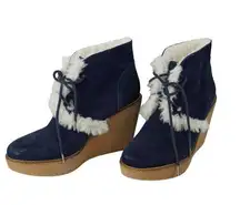 NWT Navy Gap Suede & Shearling Gwen Ankle Boots Sz 9