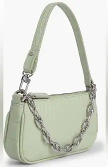 By Far Mini Rachel Croc Embossed Leather Shoulder Bag SAGE GREEN