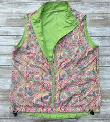 Peter Millar Vest Sz L E4 Wind Performance Golf Green Floral Reversible Full Zip
