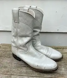 Justin Boots Vintage 90s  White Eggshell Pearl Roper Pull On Cowgirl Western 6.5B