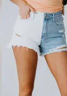 Vervet Rebecca high rise colorblock fringe Denim shirts size medium