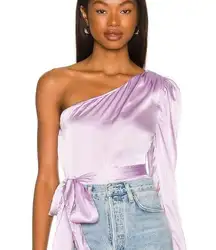 More to Come Revolve Scottie One-Shoulder Purple Blouse Tie Ribbon Long Sleeve S