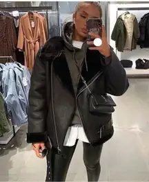 ZARA  Faux Fur Double Faced Biker Jacket