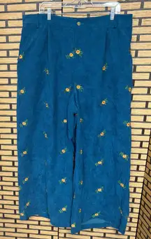 Cider Teal Corduroy Embroidered Wide Leg Pants Size 2X