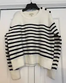 Vestique button black and white striped sweater