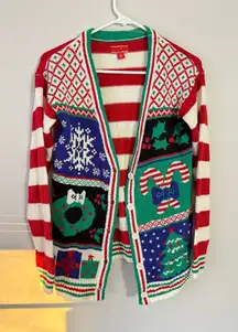 Festive Ugly Christmas Sweater Red Green Holiday Cardigan Candy Canes Size S