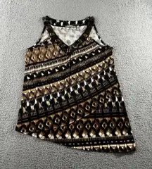 Ny‎ Collection Blouse Women Medium V Neck Asymmetrical Boho Southwestern Aztec