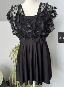 Black Butterfly Overlay Swim Dress Top Size 1X Cruise Vacation Beach Summer Chic