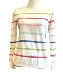 Cynthia Rowley ‎ 100% 2- PLY CASHMERE Crew Neck Sweater Multi-Color Stripes NWOT