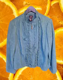 R.Q.T. Blue/Green Full Zip Ruffle Front Lightweight Coat Size XLP‎