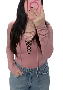 Baby Pink Lace Up Valentines Day Top Size Medium