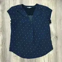 Fun 2 Fun Stitch Fix Lillian Short Sleeve V-Neck Lightweight Blouse Blue Size S