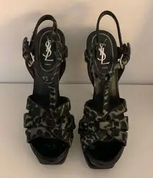 YSL Tribute Heel Sandals in Anthracite Leopard Size 37 / Women’s 7