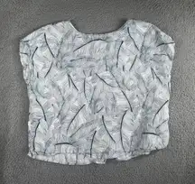 Tahari  Linen Floral Shirt Women Large Leaf Print Wooden Button‎ Back