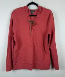 LRL Lauren Jeans Co.‎ Ralph Lauren Hoodie Womens XL Red Lace-Up Front Athleisure