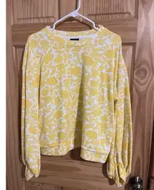 Who What Wear Women’s Sweatshirt Large Yellow Floral Long Sleeve Pockets EUC