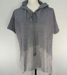 Moon River Gray Ombre Dip Dye Asymmetrical Hooded Shark Bite Hem Top Small NWT