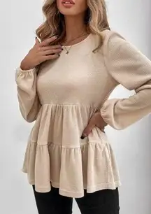 SHEIN Solid Waffle Knit Peplum Layered/Tiered Top