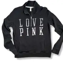 PINK 1/4 zip “love pink” black sweatshirt medium