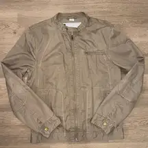 Vintage Y2K 100% Cotton Bomber Lightweight Zip Tan Brown Jacket Size Small