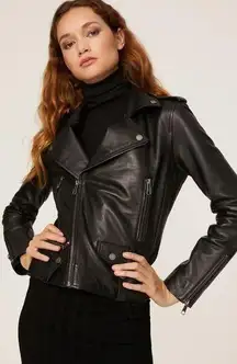 Slate & Willow Classic Black Leather Moto Biker Jacket Size Small