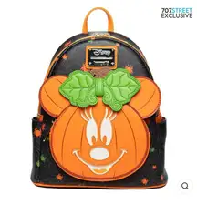 Loungefly Disney Glow Backpack in the Dark Face Minnie Pumpkin Mini