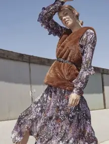 Stella & Dot Soft Faux Fur Vest Women XS Rusty Brown NWT Cozy Open Front