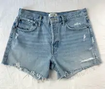 AGOLDE Parker Long Denim Shorts in Swapmeet Distressed Holiday Blue 29