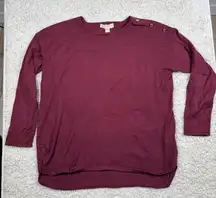 Michael Kors Womens Burgundy Crew Neck Long Sleeve Sweater Top XL Gold Button