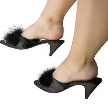 Vintage Y2K Ellie Black Feather Kitten Heels