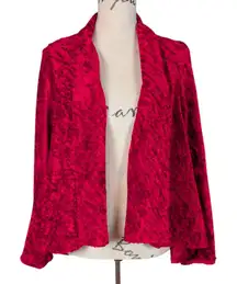 Connected Apparel Red Crushed Velvet Open Front Cardigan Jacket