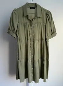 Trixxi Tiered Mini Dress - Button Front,‎ Puff Sleeve, Casual - sz S