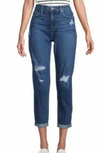 HUDSON Natalie Mid Rise Slim Boyfriend Crop Distressed Blue Denim Jeans 29