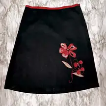 Speechless Womens Size 9 Red Flower Embroidered Black Skirt Picnicore Craftcore