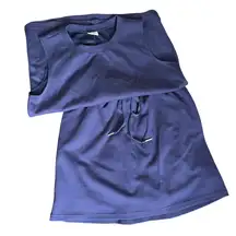 Sleeveless Tank Top Drawstring Skort Set Medium Navy Blue Elastic Pockets