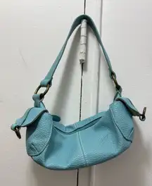 Y2K Nine & Co Pebbled Leather Robin Blue mini shoulder baguette cargo pocket bag