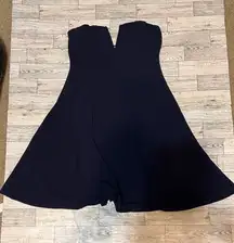 Navy Blue Strapless Low Cut V Neck Dress Size Medium