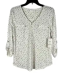 New! NWT The Workshop Zip v-neck 3/4 Sleeve Blouse Medium
