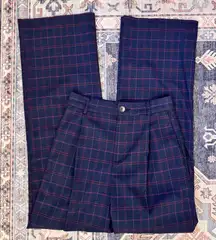 ZARA High-Waist Plaid Checker Trousers Blue & Pink Full Length 32” Inseam XS