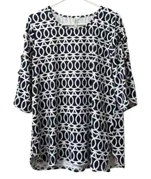 Lulu‎ B Tunic Top Size Large Stretch 3/4 Sleeve Beach Travel Vacation Artsy City