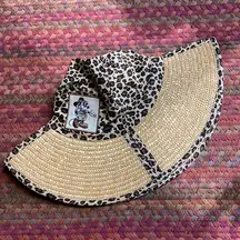 VINTAGE MICKEY CHEETAH STRAW SUN HAT BEACH TRAVEL VACATION PACKABLE DISNEY