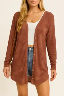Z SUPPLY Mineral Wash Oversized Button Front Cardigan in Rust Clay Medium