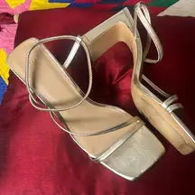 H&M size 10 soft gold stretchy straps 3 1/2 inch heels