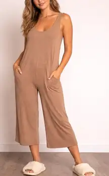 LOFT oversized Sleeveless tan lounge sleep Jumpsuit Small